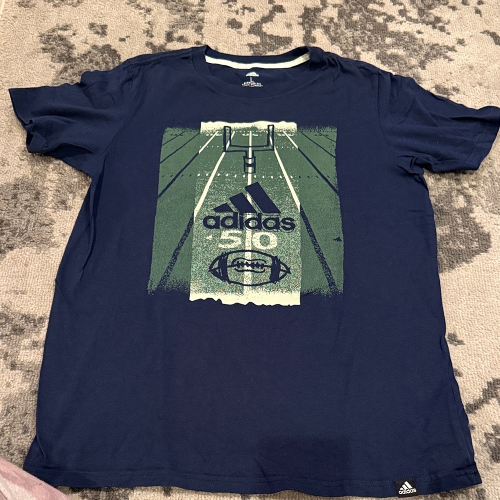 Boys SZ L Adidas Dark Blue Sports Graphic Tee